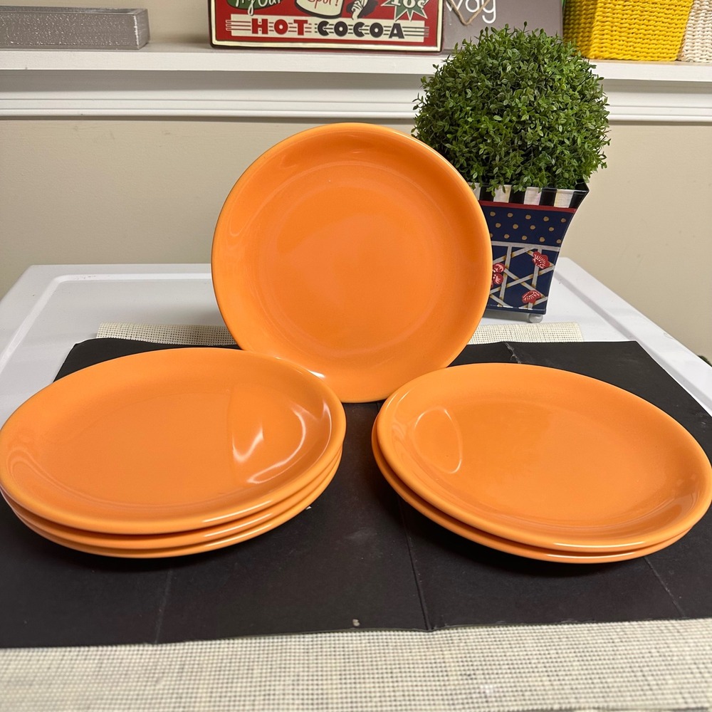 Pagnossin Made in Italy Six Piece Bright Orange‎ Glazed Salad Plates 8 Inch NEW